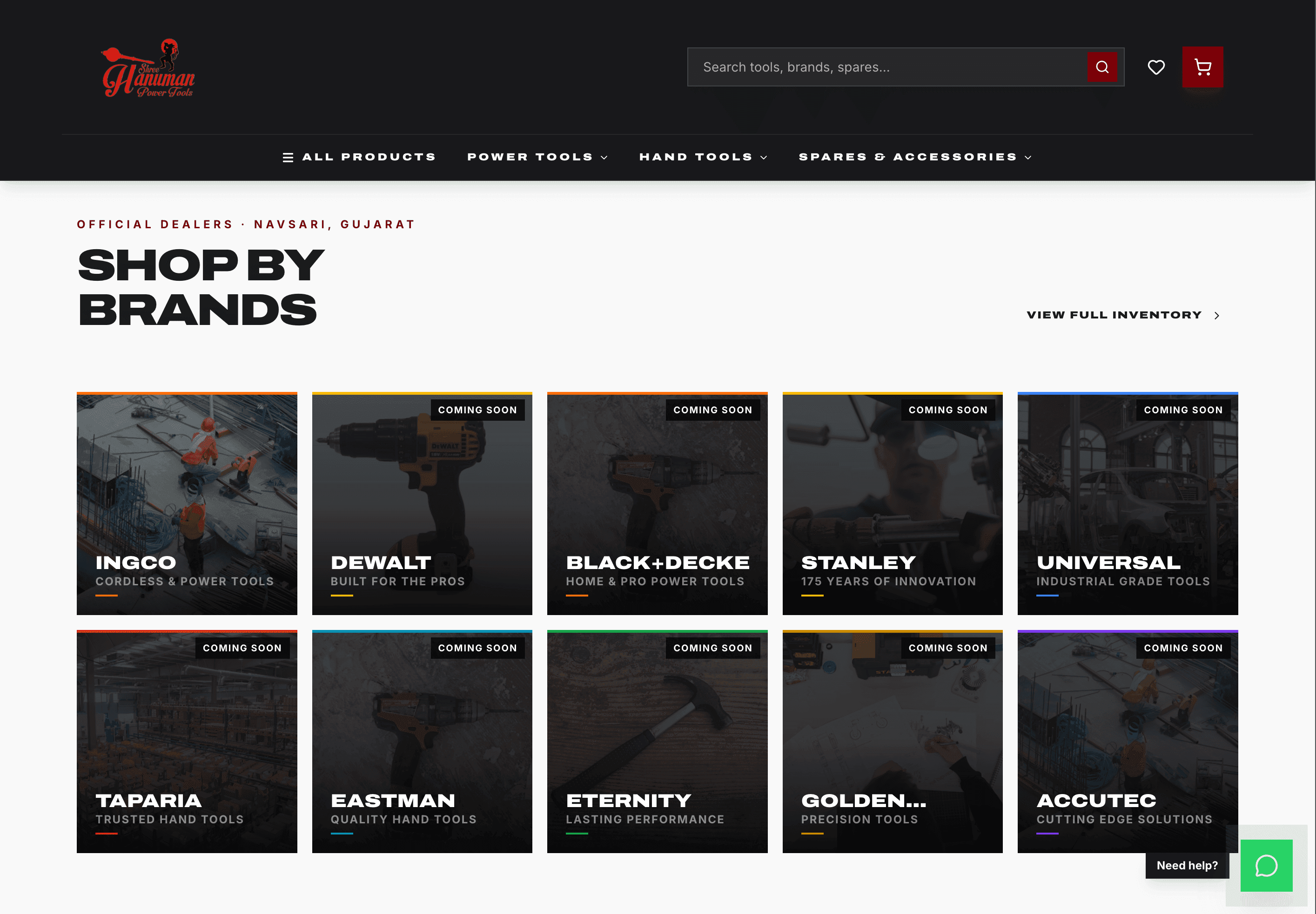 Designed homepage for Shree Hanuman Power Tools