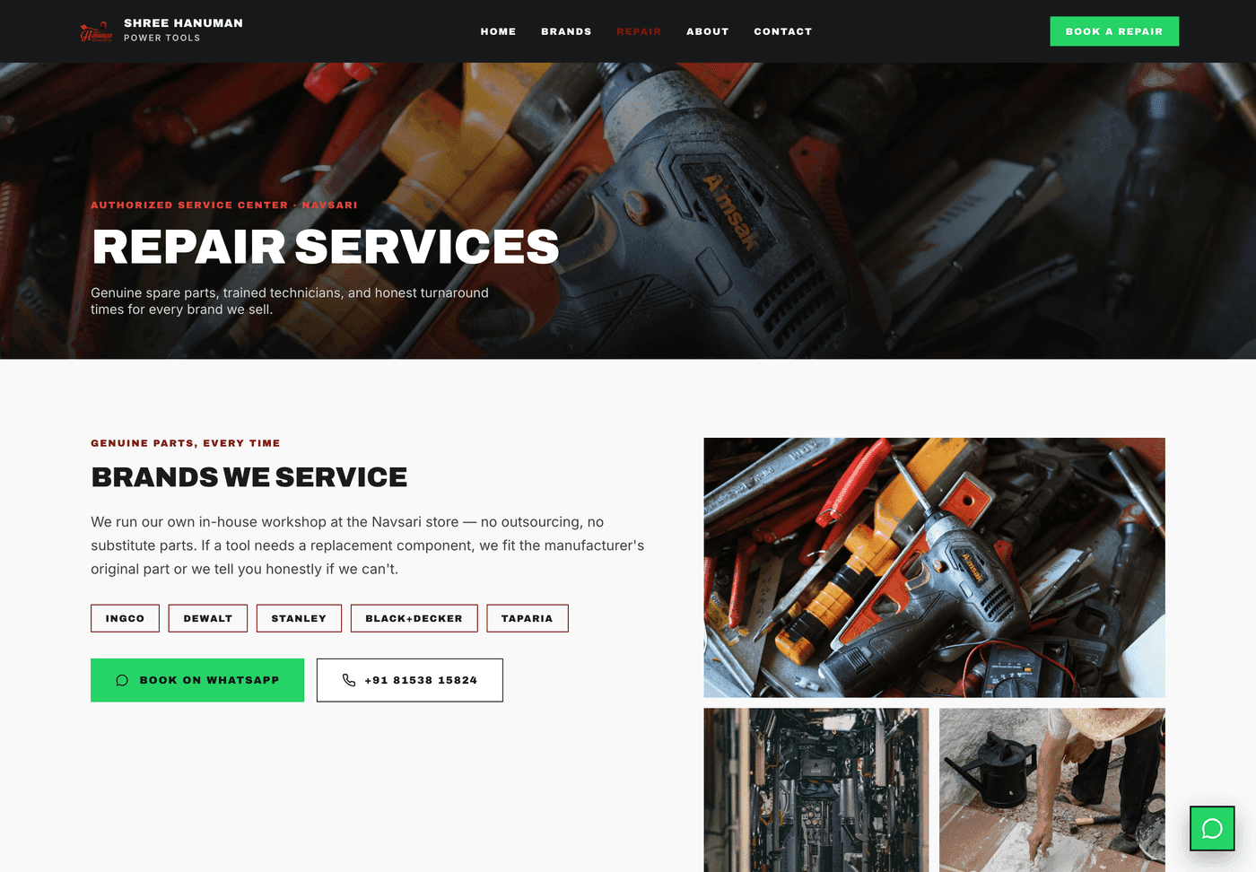 Designed repair services page